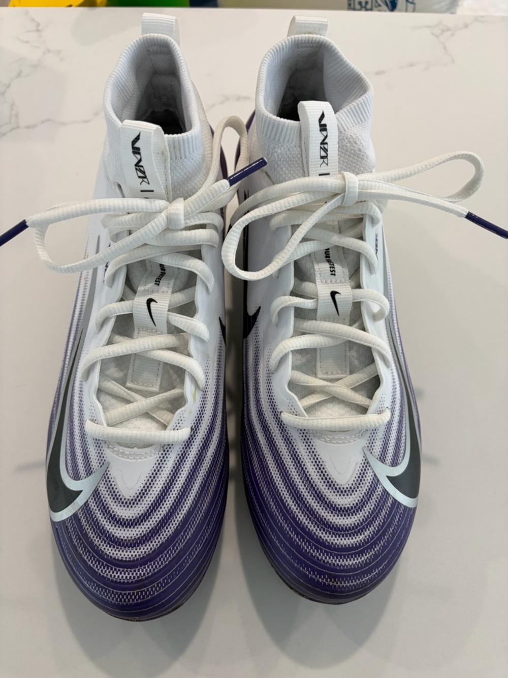 Nike Vapor White and Purple High-Top Soccer/Football Cleats